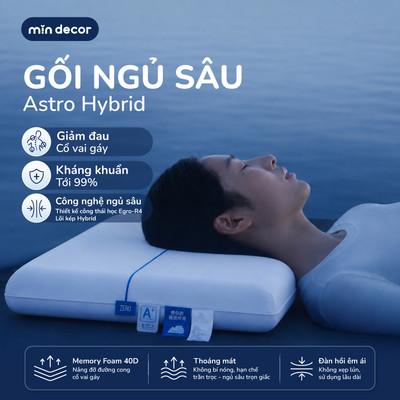 Gối Ngủ Sâu ASTRO HYBRID Mịn Decor, Gối Cao Su Non Người Lớn Công Thái Học Chống Đau Cổ Vai Gáy