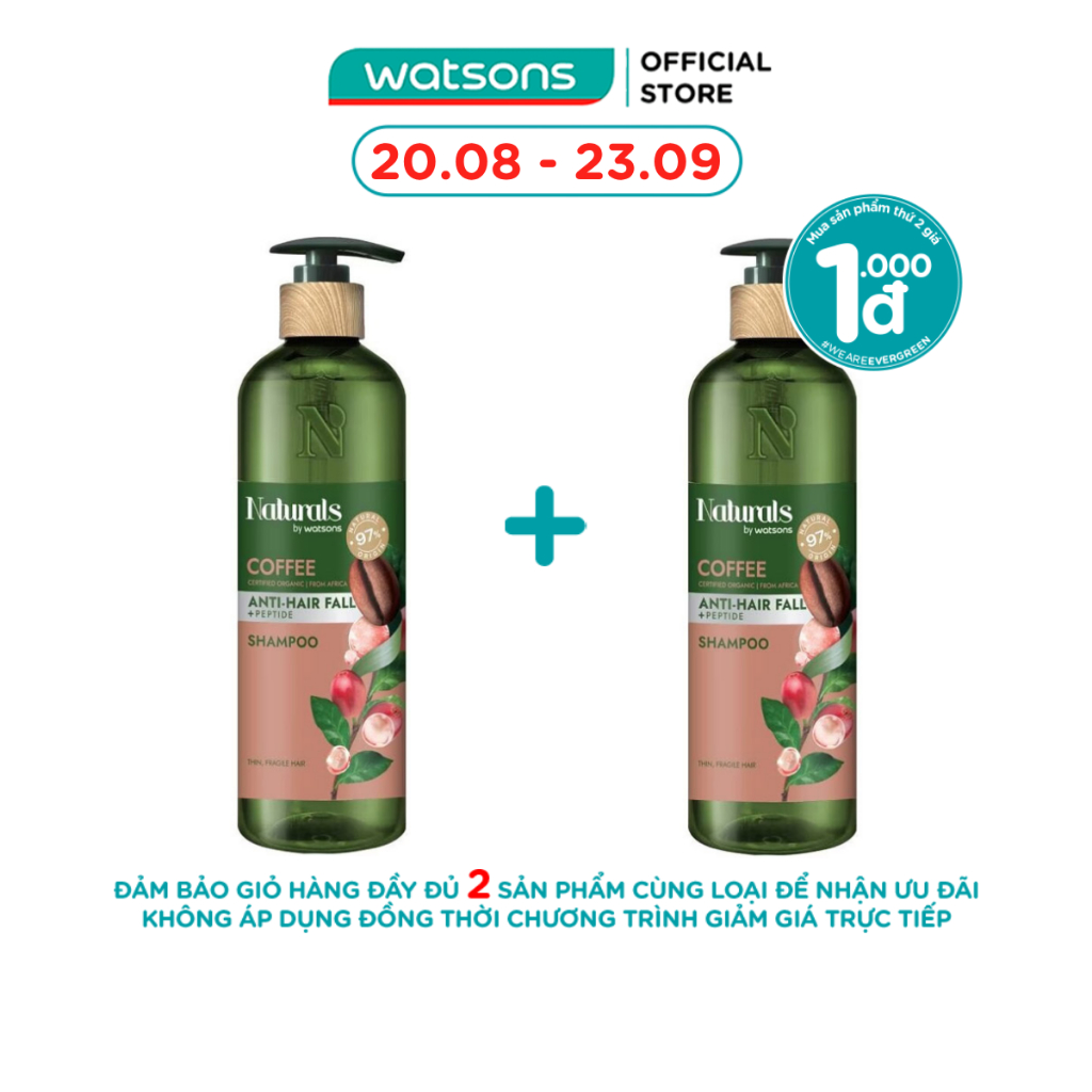 Dầu Gội Naturals By Watsons Anti Hair-fall Chống Gãy Rụng Chiết Xuất Coffee 490ml