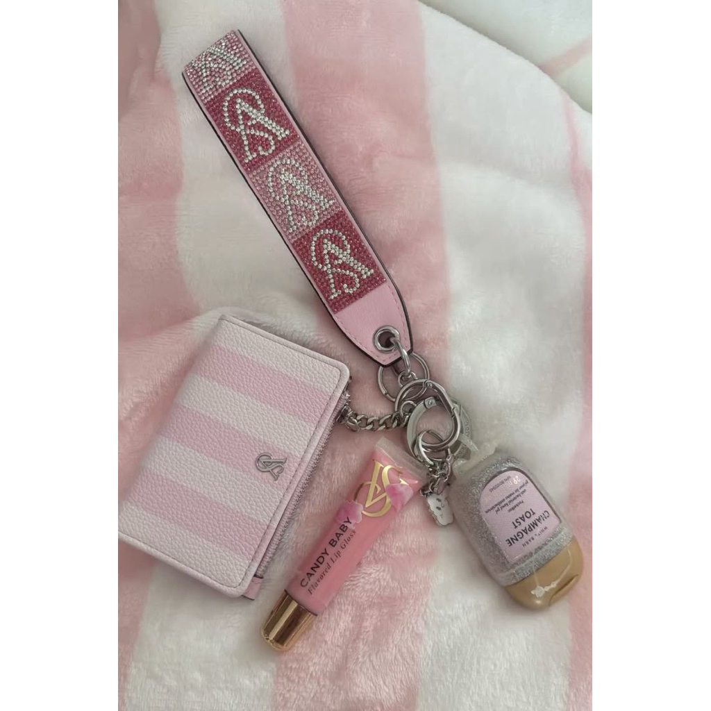 Moomoocos - Ví gập ví đựng thẻ nữ Victoria’s Secret Foldover Card Case Small Flap Wallet Passport Ca