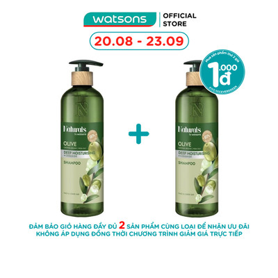 Dầu Gội Naturals By Watsons Deep Moisturishing Dưỡng Ẩm Sâu Chiết Xuất Olive 490ml