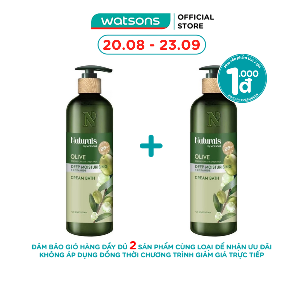 Kem Tắm Naturals By Watsons Deep Moisturishing Dưỡng Ẩm Sâu Chiết Xuất Olive 490ml
