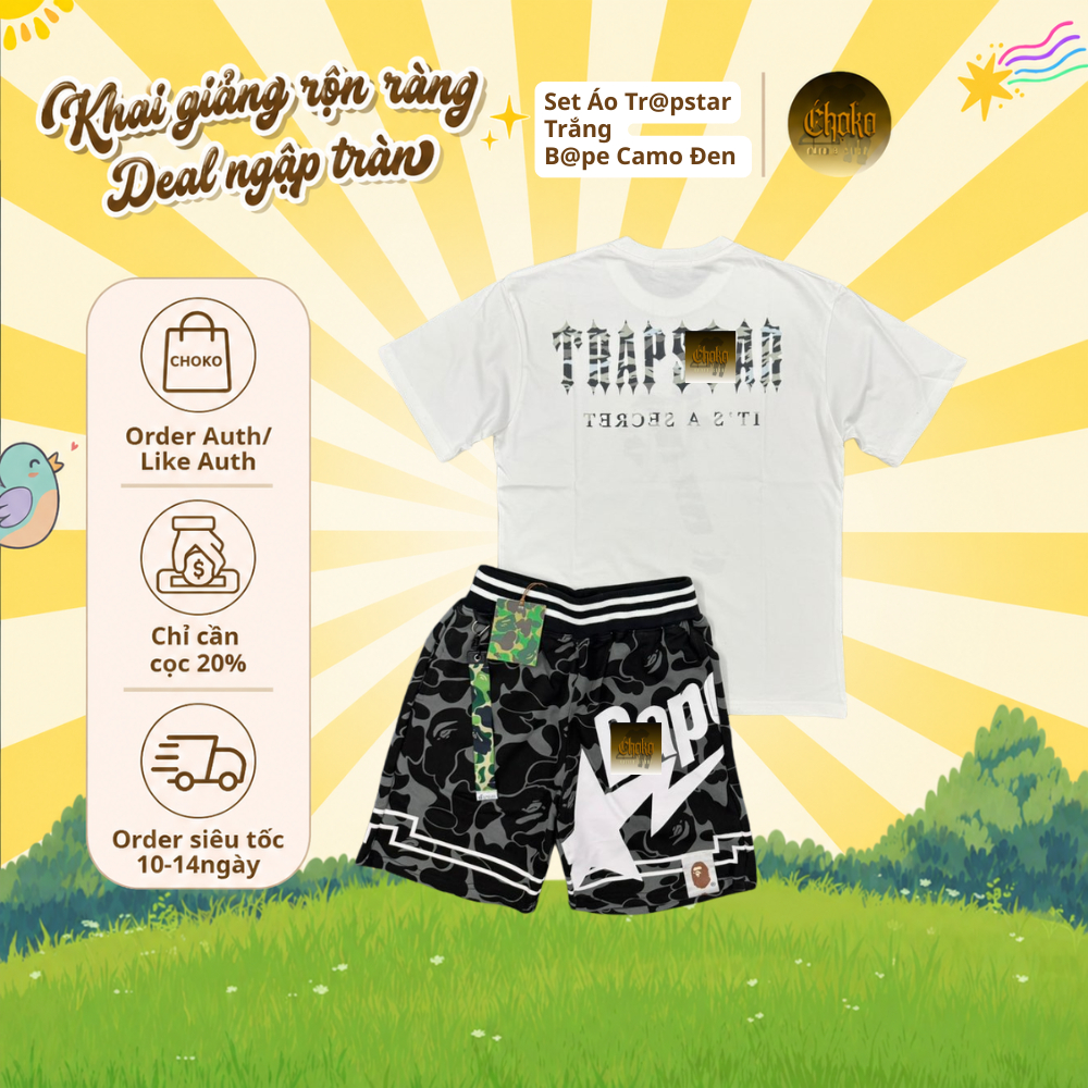 Set Áo Trapstar Trắng  Bape Camo Đen Choko Order