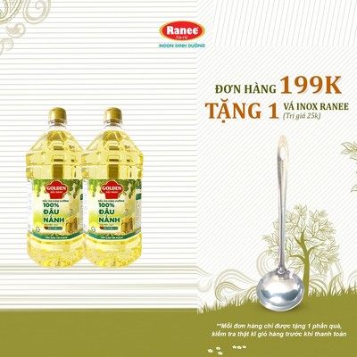 {Đơn 199k tặng vá inox } Combo 2 chai Dầu ăn Đậu Nành cao cấp Golden 2 lít ( 2 lít x 2)