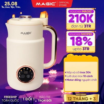 Máy Làm Sữa Hạt Magic A-97, Nắp & Cối Inox 304, Dao 10 Cánh Xay Nhuyễn, 6 Chức Năng, BH 12 Tháng