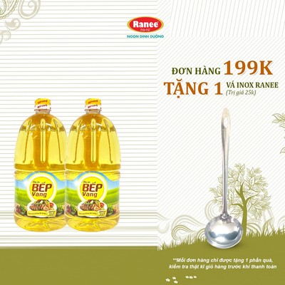 {Đơn 199k tặng vá inox } Combo 2 chai dầu ăn BẾP VÀNG 2 lít (2 lít x 2 chai)