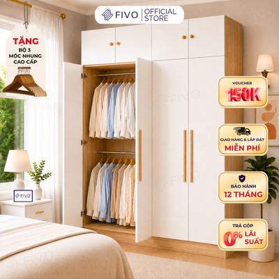 Tủ Quần Áo Gỗ Cửa Mở FIVO FC01, Gỗ Chống Ẩm Cao Cấp, Diện Tích Lớn, Phù Hợp Mọi Không Gian, Freeship + Free lắp đặt