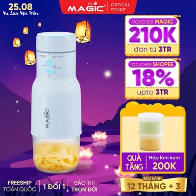Máy Xay Sinh Tố Mini Và Làm Kem 2In1 Magic Eco AC-180, Lưỡi Dao Thép Không Gỉ, Lượng Pin 1500mAh