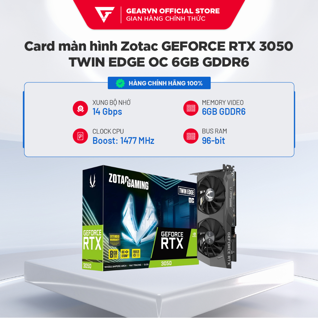 Card màn hình Zotac GEFORCE RTX 3050 TWIN EDGE OC 6GB GDDR6 BH 36 Tháng