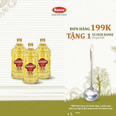 {Đơn 199k tặng vá inox } Combo 3 chai dầu ăn Ranee Golden 2 lít (2 lít x 3 chai)