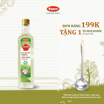 {Đơn 199k tặng vá inox } Dầu Dừa Dinh dưỡng Golden 1 lít - 100% nguyên chất