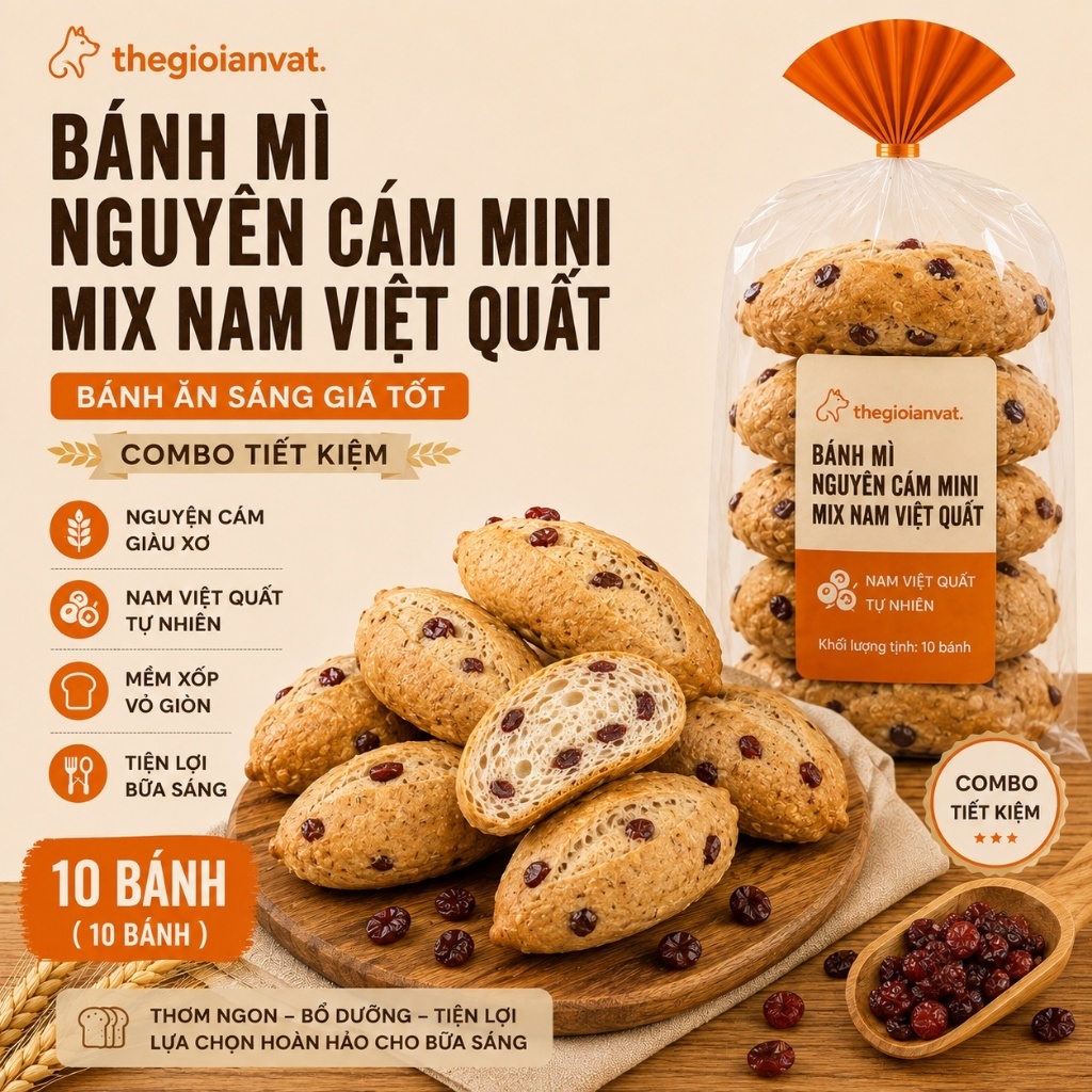 Bánh Mì Oat Mini Mix Nam Việt Quất Bánh Mì Yến Mạch Mini Mix Nam Việt Quất ( 8 Bánh ) Bánh Ăn Sáng G