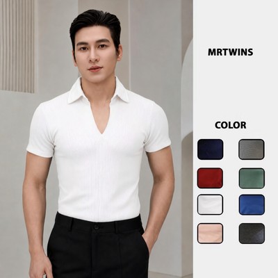 Áo Thun Nam Tay Ngắn Cổ Bẻ Chữ V Form Body Cotton Tăm Gân Thương Hiệu Mr Twins