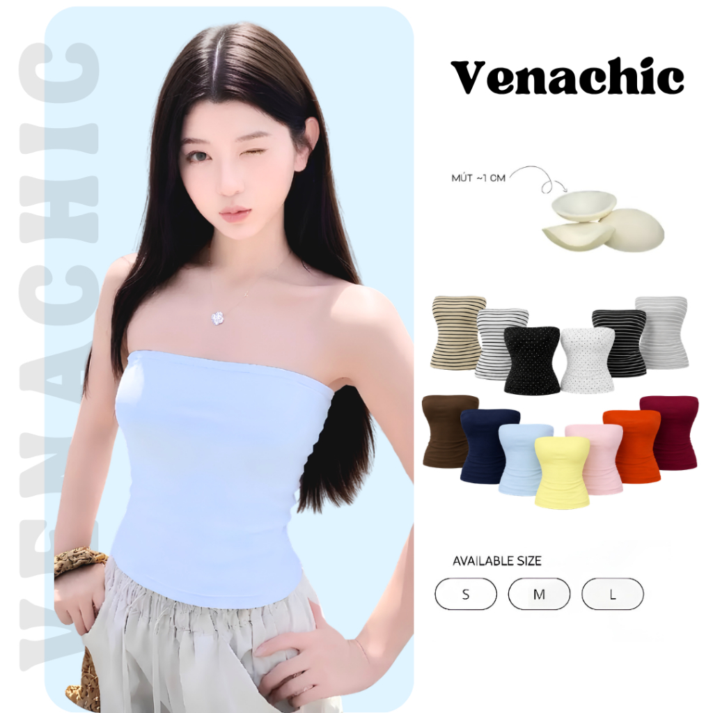 [KÈM MÚT] Áo ống trơn basic ôm body vải cotton mịn VENACHIC Women A055