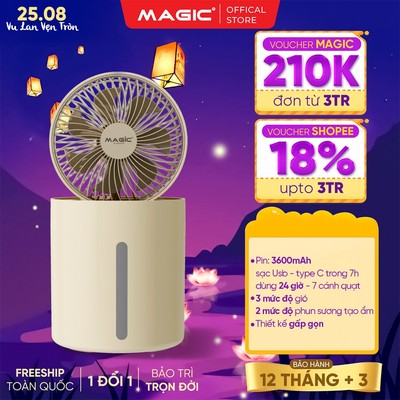 Quạt Tích Điện Phun Sương Magic A-006, Pin 3600mAh, Hoạt Động Liên Tục 26h, Gọn Nhẹ, BH 12 Tháng