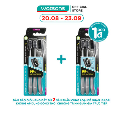 Bàn Chải Đánh Răng Watsons Charcoal Toothbrush (Soft) 3 cây