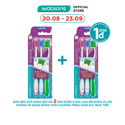 Bàn Chải Đánh Răng Watsons Triple Action Toothbrush (Medium) 3s
