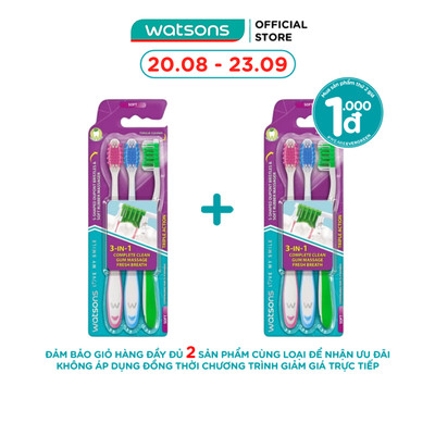 Bàn Chải Đánh Răng Watsons Triple Action Toothbrush (Soft) 3s