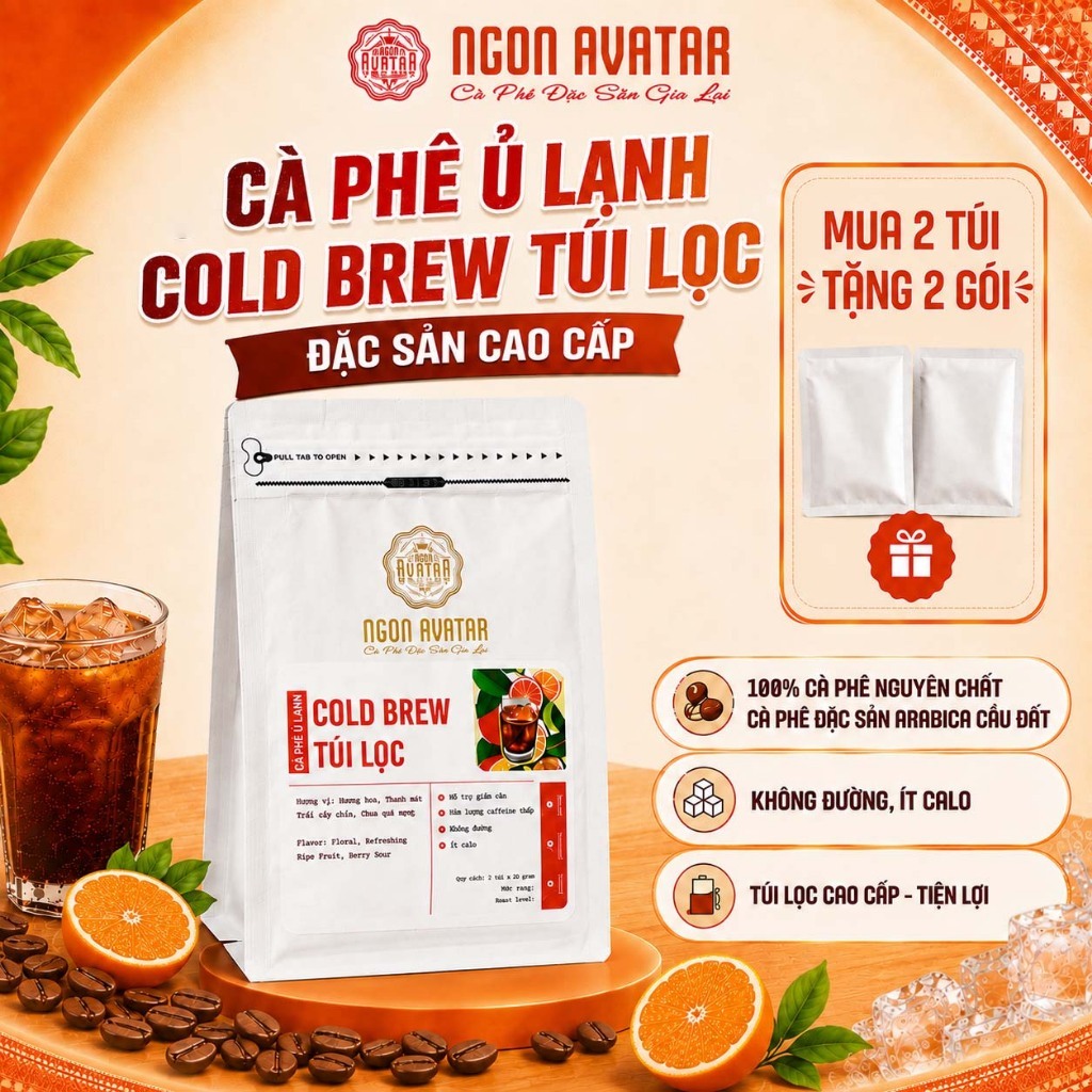 Cà Phê Ủ Lạnh Cold Brew Túi Lọc Với Arabica Đặc Sản Thơm, Cafe Tiện Lợi - Túi Lọc Công Nghệ Nhật Bản