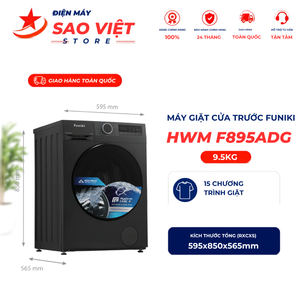 Máy Giặt Cửa Trước Funiki Lồng Ngang HWM F895ADG 9.5kg Bảo Hành Chính Hãng 24 Tháng
