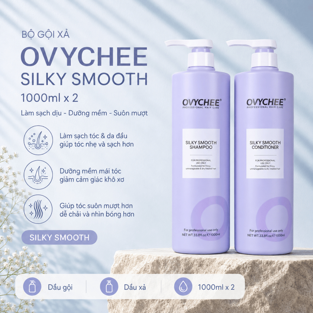 Combo Dầu Gội Xả OVYCHEE Silky Smooth | Hỗ Trợ Sạch Gàu Dầu, Giảm Ngứa, Tóc Mềm Mượt.