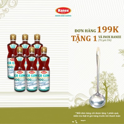 {Đơn 199k tặng vá inox } Combo 6 chai nước mắm nhĩ dinh dưỡng Ranee cá cơm 60N 500ml (6 chai x 500ml)