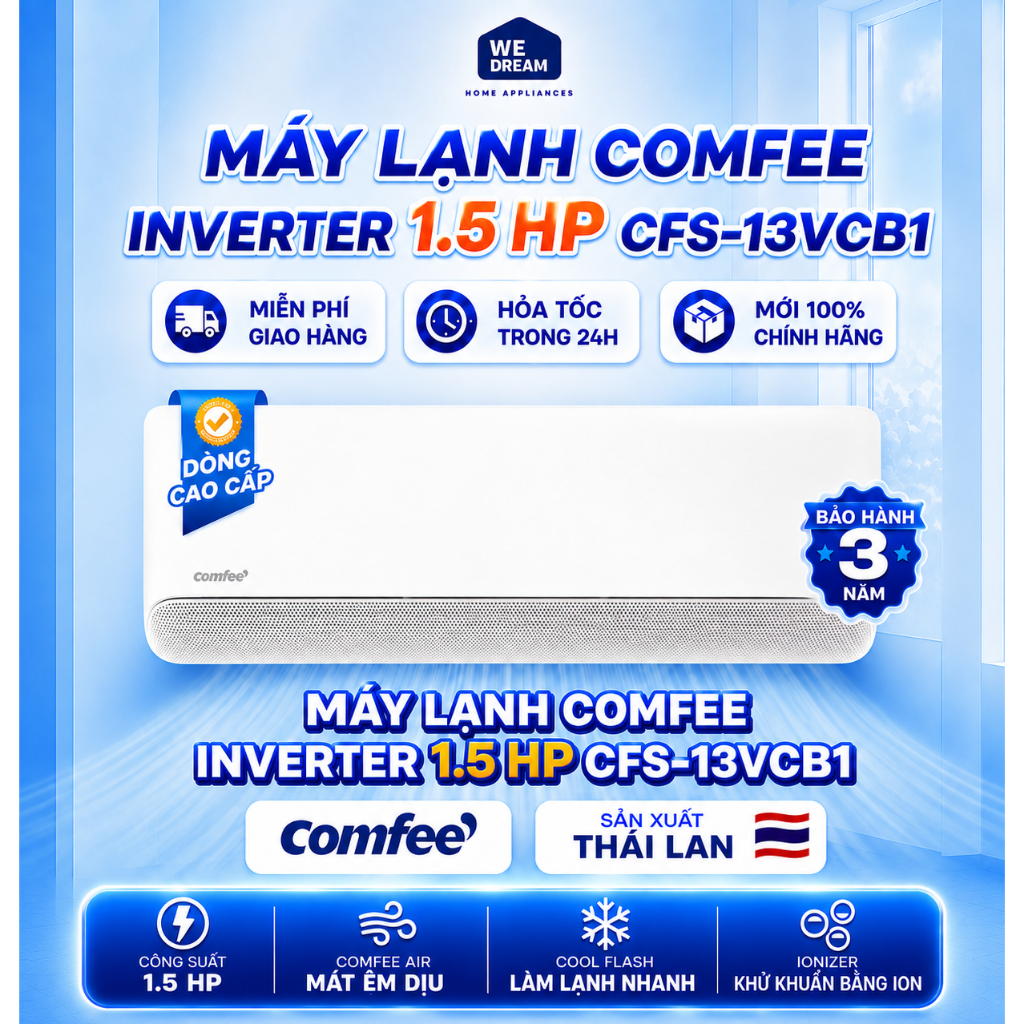 Máy Lạnh Comfee Inverter 1.5 HP CFS-13VCB1 | Comfee Air, iECO | Hàng Chính Hãng