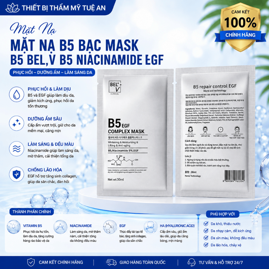 Mặt Nạ B5 Bạc Mask B5 BEL.V B5 Niacinamide EGF | Complex Mask Giúp Cấp Ẩm Dưỡng Trắng Phục Hồi Da