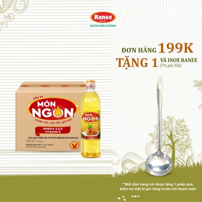 {Đơn 199k tặng vá inox } Thùng 12 chai Dầu ăn Món Ngon 880ml (12 chai x 880ml)