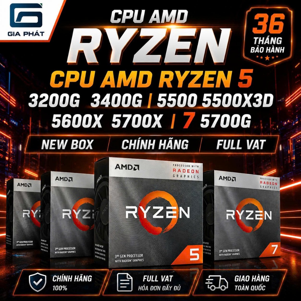 CPU AMD Ryzen 5 3200G 3400G / 5500 5500x3d / 5600X/ 5700X - 7 5700G box new chính hãng socket AM4
