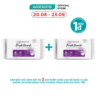 Băng Vệ Sinh Ngày và Đêm Mỏng Có Cánh Watsons Fresh Guard+ 29cm 18 Miếng