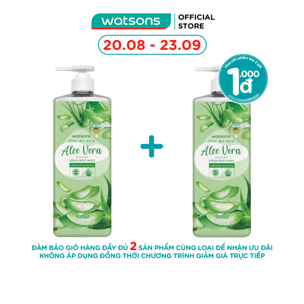 Kem Tắm Watsons Love My Skin Aloe Vera Scented Cream Body Wash 700ml/1000ml