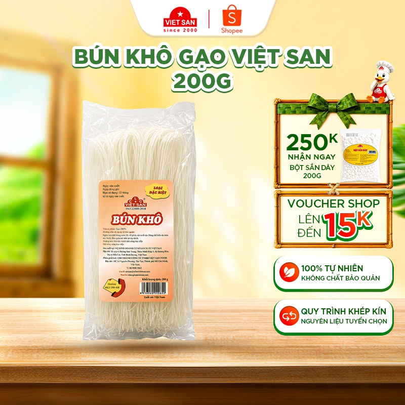 Bún Khô Gạo Việt San 200g - Bún Gạo Khô Sợi Dai Nấu Bún Nước Bún Xào Cuốn Bánh Tráng