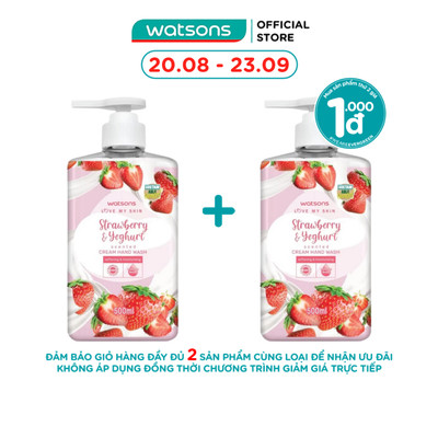 Kem Rửa Tay Watsons Love My Skin Strawberry Yoghurt Scented Cream Hand Wash 500ml