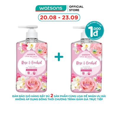 Gel Rửa Tay Watsons Love My Skin Rose Orchid Scented Gel Hand Wash 500ml