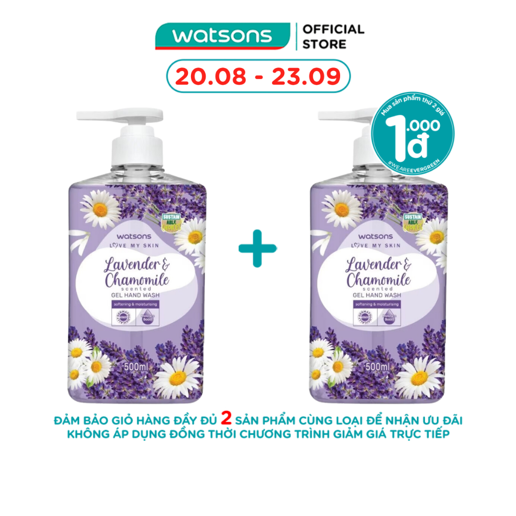 Gel Rửa Tay Watsons Love My Skin Lavender Chamomile Scented Gel Hand Wash 500ml
