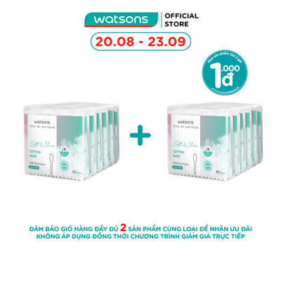 Tăm Bông Thân Giấy Watsons Paper Shaft Cotton Buds 80cây x 6gói