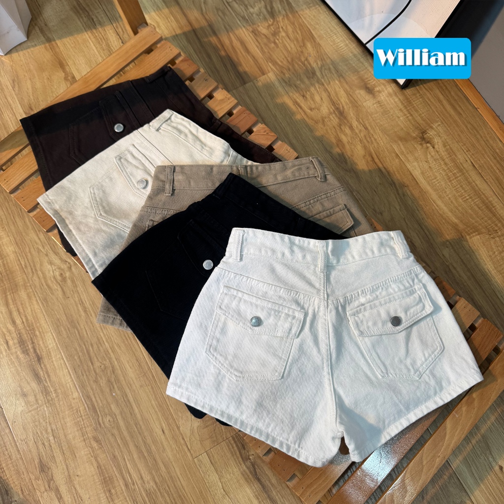 (Có big size) Quần short jean nữ form cạp thấp cá tính, chất jean không dãn dày dặn túi hộp William - AT570
