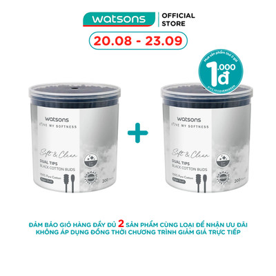 Tăm Bông Đen Hai Đầu Watsons Paper Shaft Dual Tips Black Cotton Buds 200cây