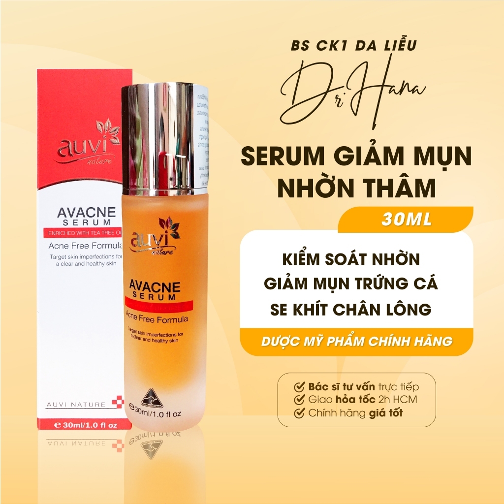 HỖ TRỢ GIẢM MỤN GIẢM NHỜN THÂM AUVI AVACNE SERUM 30ML | Bs Hà Da Liễu Khuyên Dùng