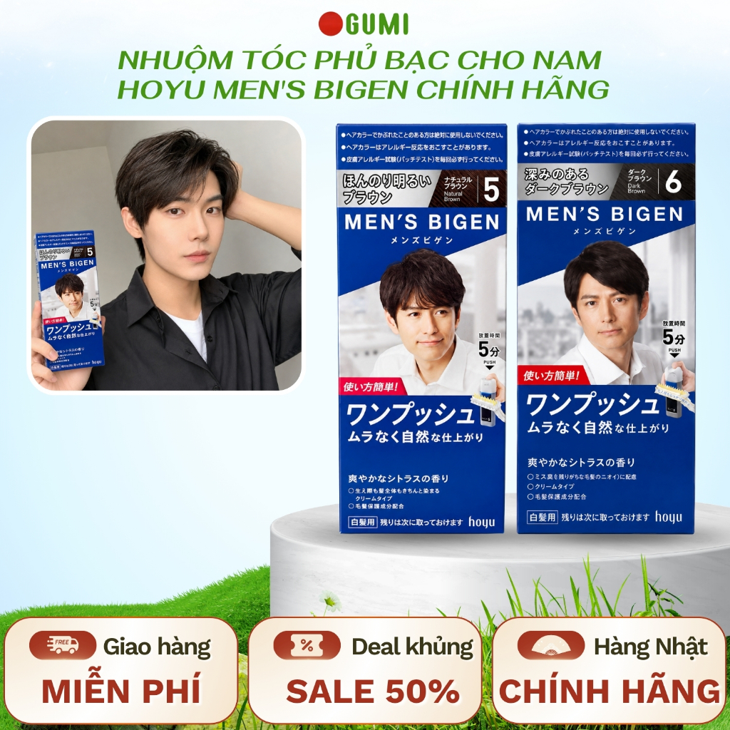 Nhuộm Tóc Phủ Bạc Cho Nam Hoyu Men's Bigen Chính Hãng Tone 5 6 7 Địa Nhật JP30