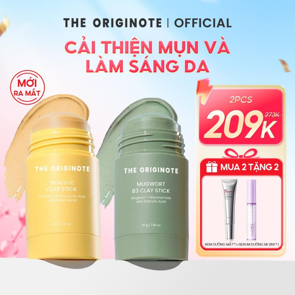 [MUA 2 TẶNG 2] Combo 2 Thanh lăn mặt nạ đất sét Hyalu-C và Mugwort The Originote sáng da lột mụn đầu