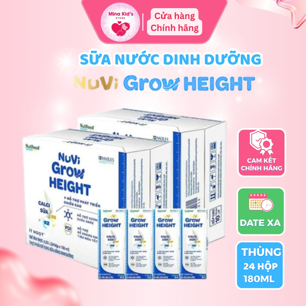 Thùng 24 hộp sữa pha sẵn Nutifood Nuvi Grow Height 180ml hỗ trợ chiều cao cho bé từ 1 tuổi