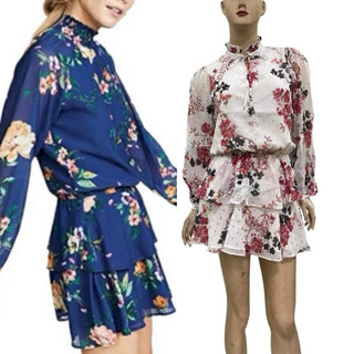 (D2711) Đầm voan cổ lọ dáng ngắn tay dài(Size S , M)  - Thanh lý vnxk