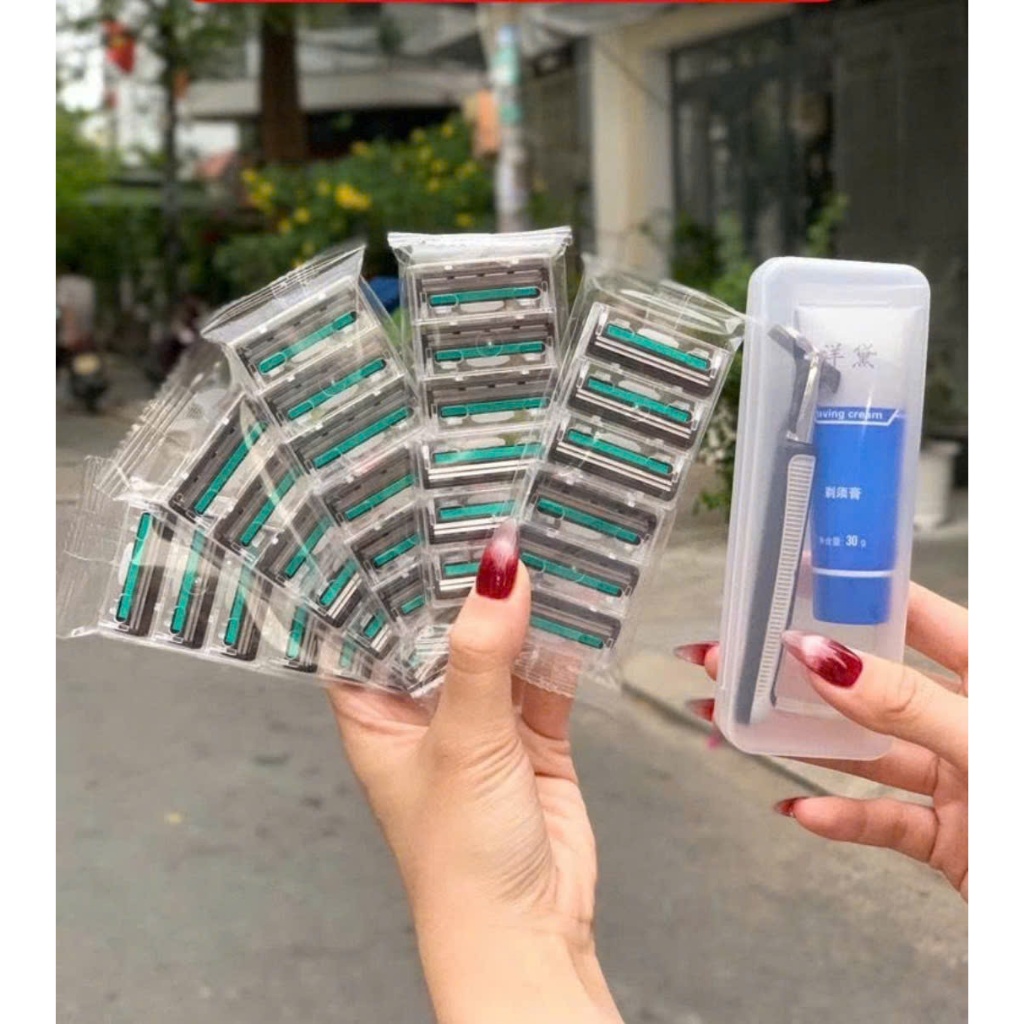 Combo 72 lưỡi dao cạo râu kèm 1 cán dao 1 kem cạo râu tiện dụng