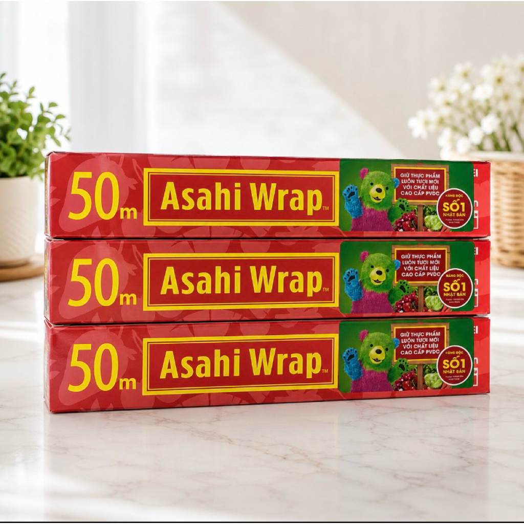 Combo 3 hộp Màng bọc thực phẩm Nhật Bản Asahi Wrap 22cm x 50m