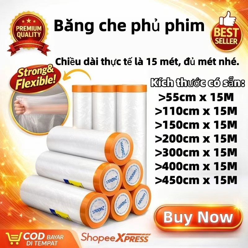 Băng keo nilon chống bụi sơn 15m đúng kích thước – Màng dán đa năng che chắn xe hơi, xe máy, đồ gỗ, 