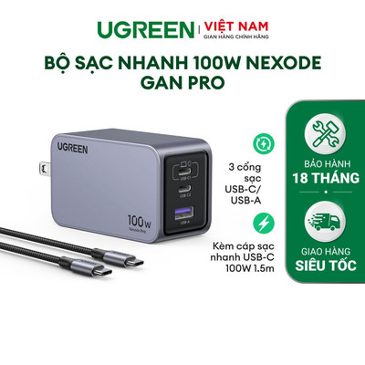 [Shopee Sinh Viên] Bộ sạc UGREEN Nexode GaN Pro 100W X757 I 3 cổng USB-C/A I Cáp Type-C 100W 1.5m I BH 18 tháng 1 đổi 1