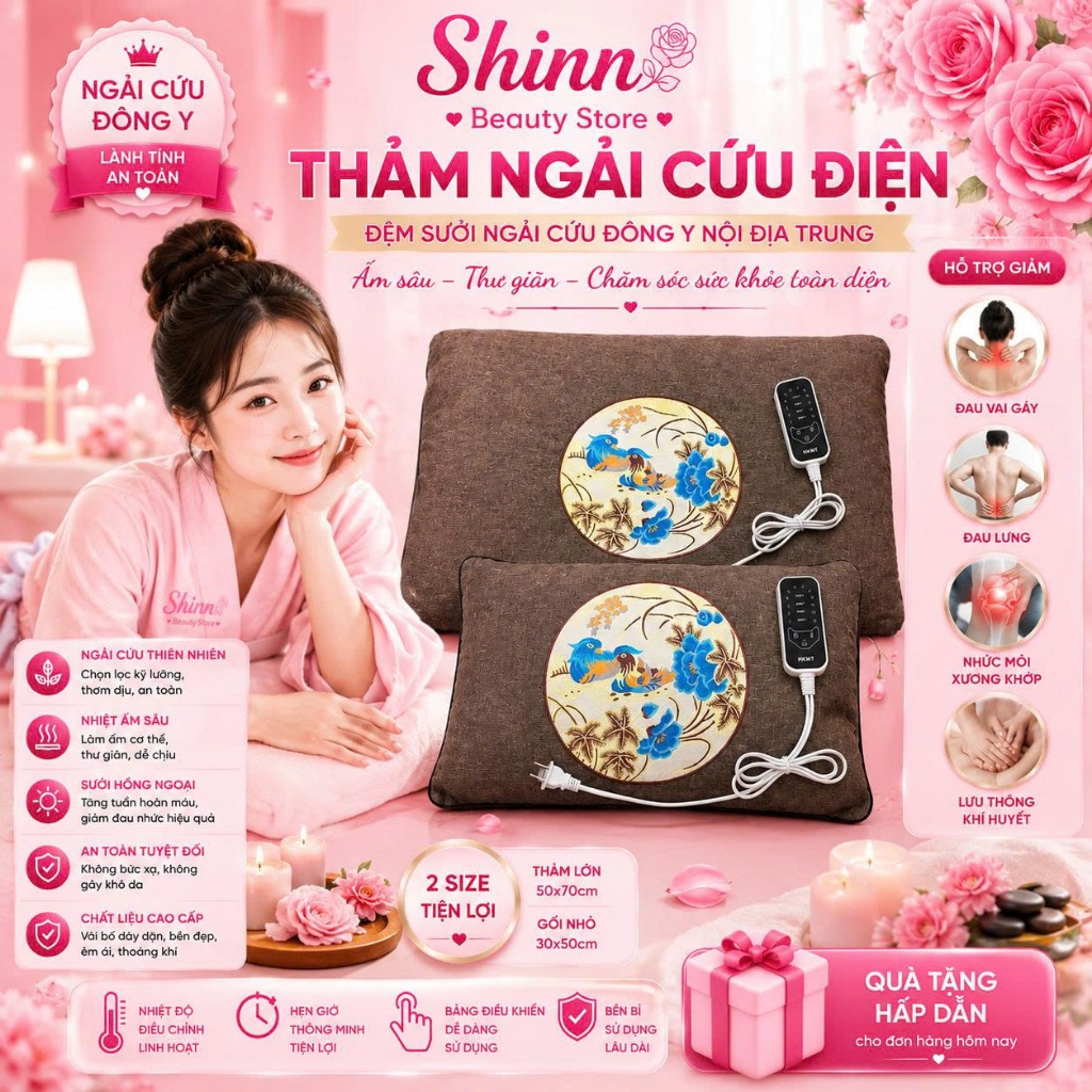 Thảm Ngải Cứu Điện, Đệm Sưởi Ngải Cứu Đông Y Nội Địa Trung Hỗ Trợ Đau Vai Gáy, Đau Lưng Nhức Mỏi Xương Khớp