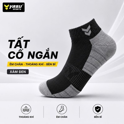 Tất vớ cổ ngắn cô trung thể thao Yasu dày dặn cho cầu lông, bóng đá ,bóng chuyền,tennis,picket ball