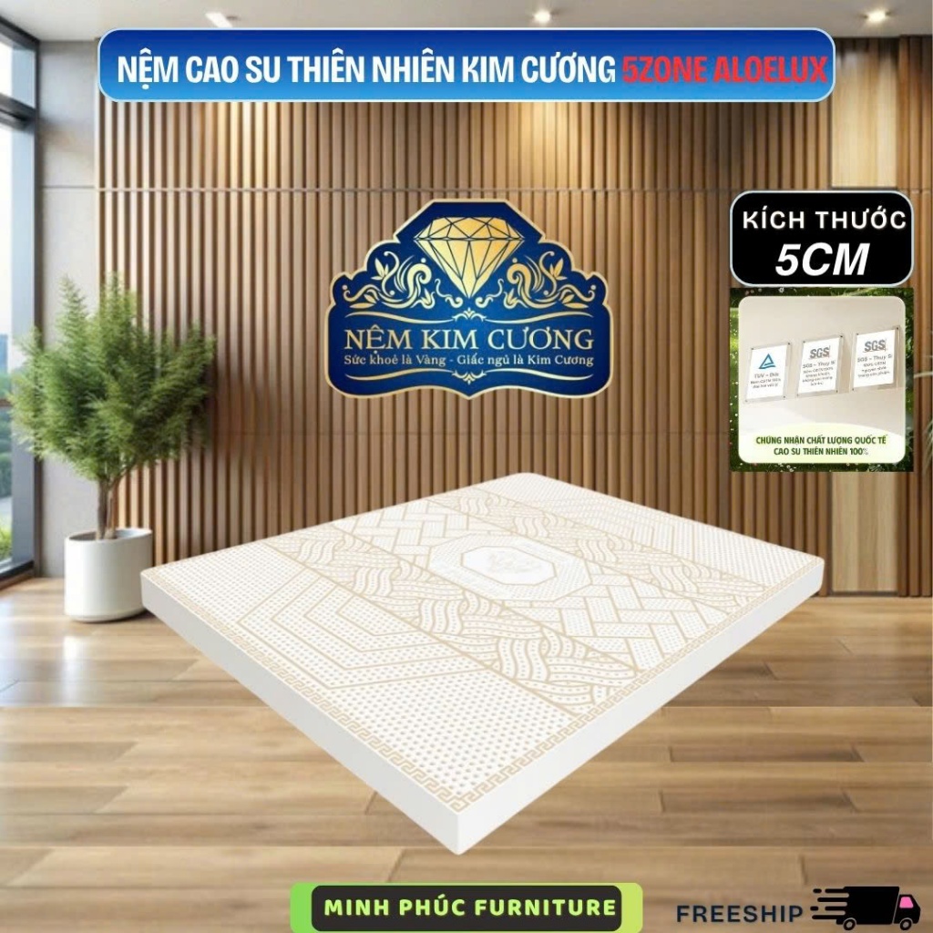 Nệm cao su thiên nhiên kim cương 5zone Aloelux ( 5cm )